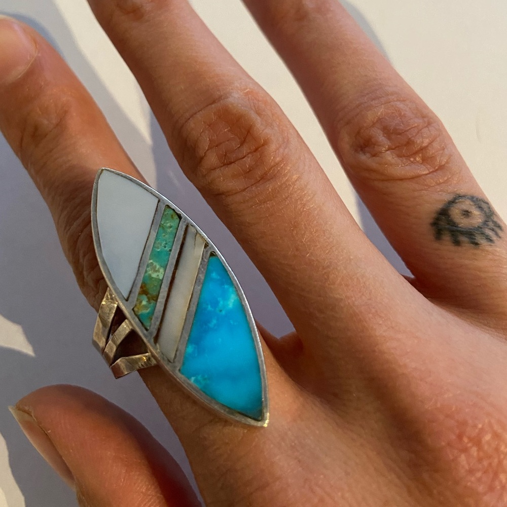 Sterling, Turquoise and Mother of Pearl ring